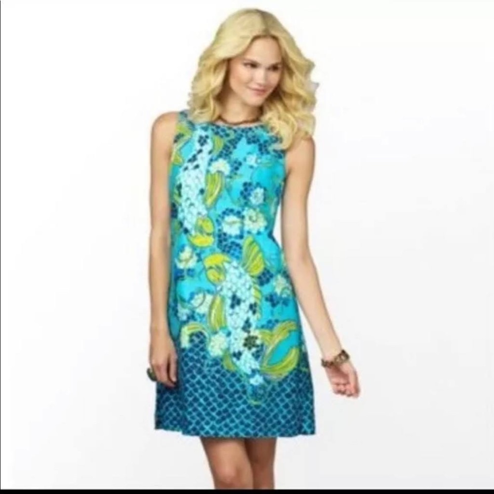 Lilly Pulitzer Stephanie shift Engineere Koi print placed dress women’s size 2.